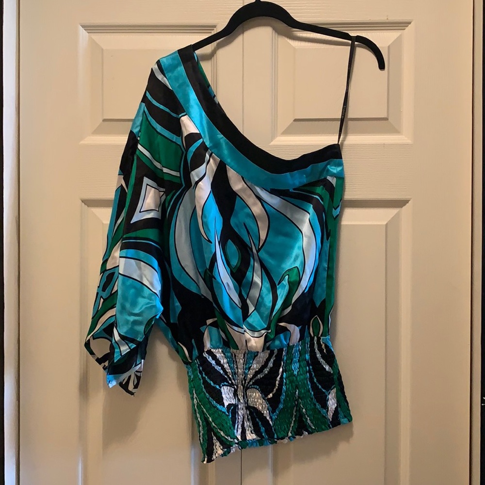 Off-the-shoulder satin blouse